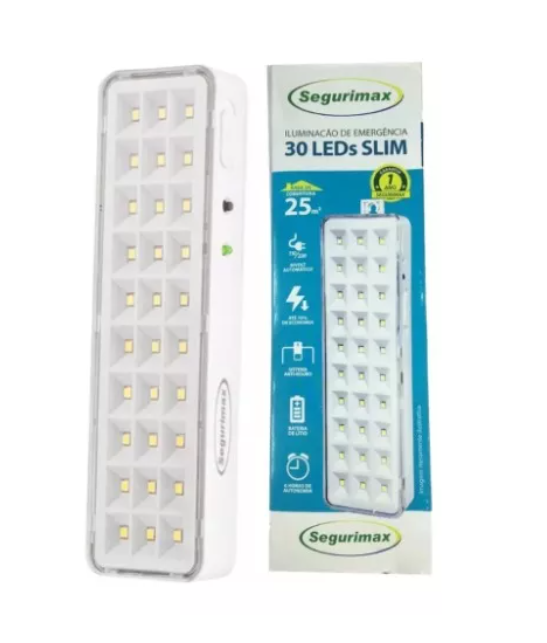 Kit luminária De Emergência 30 Leds Super Slim Segurimax