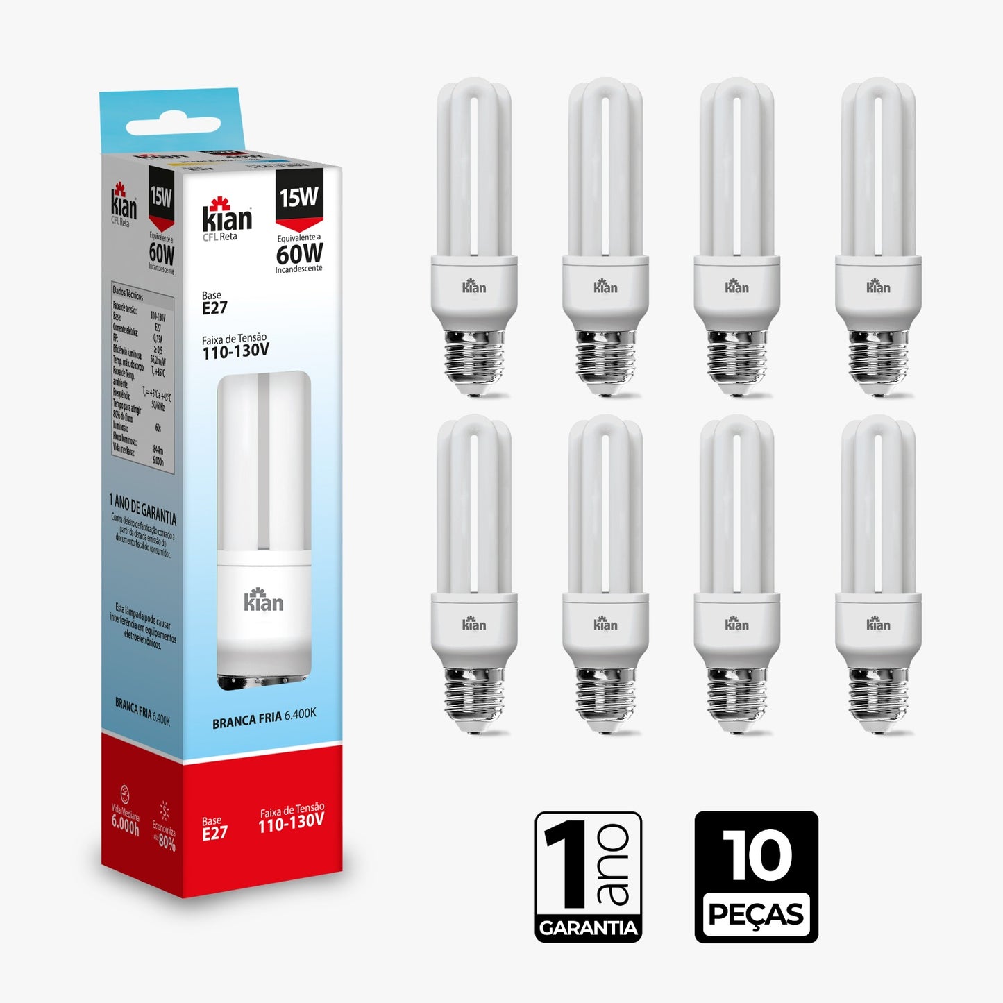 Kit Lâmpada Fluorescente 3u 15w Kian