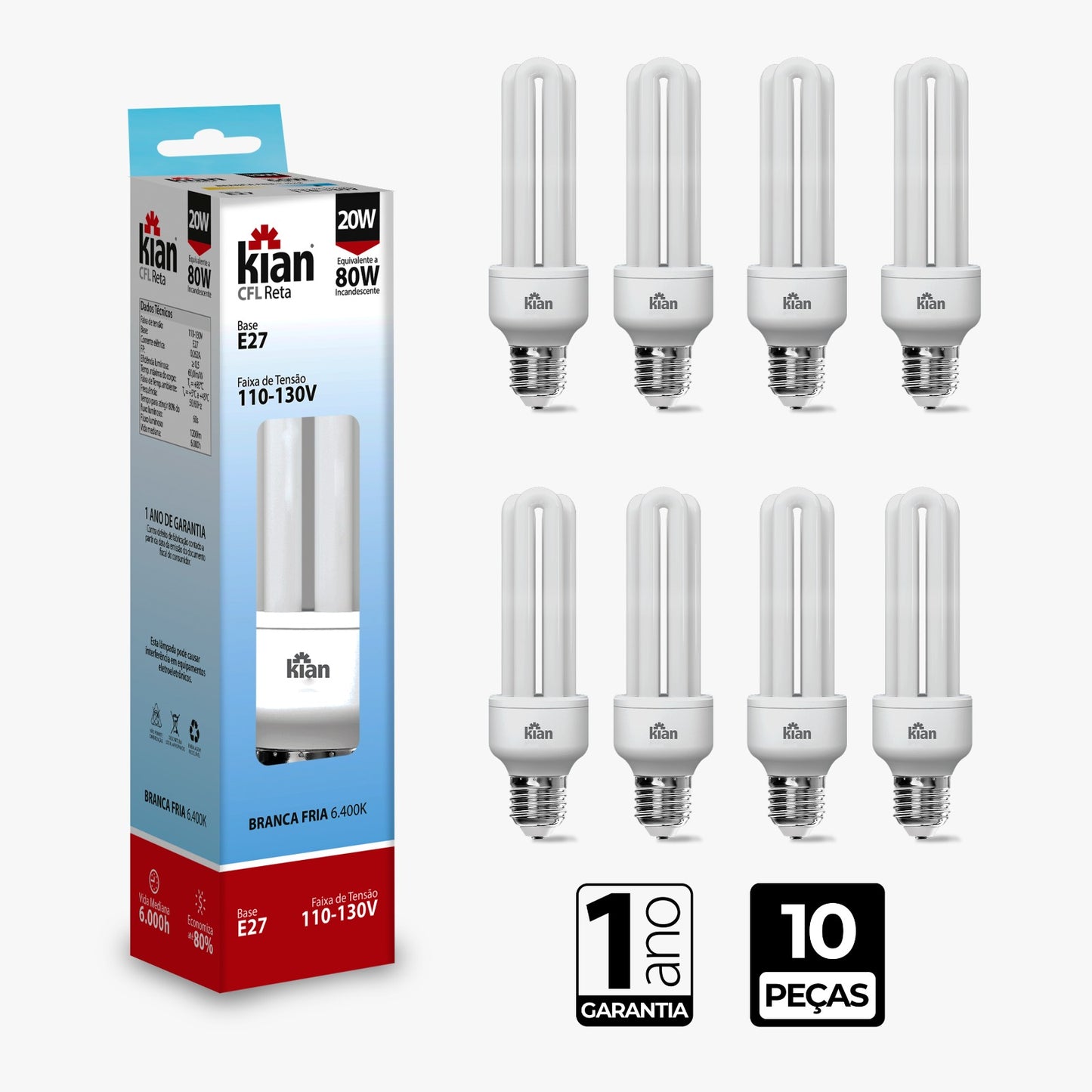 Kit Lâmpada Fluorescente 3u 20w Kian